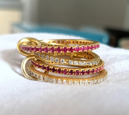 Ruby Diamond Interlocking Spinner Multi linked Band in 925 Silver Handmade Jewelry - devika band connect with each other ring