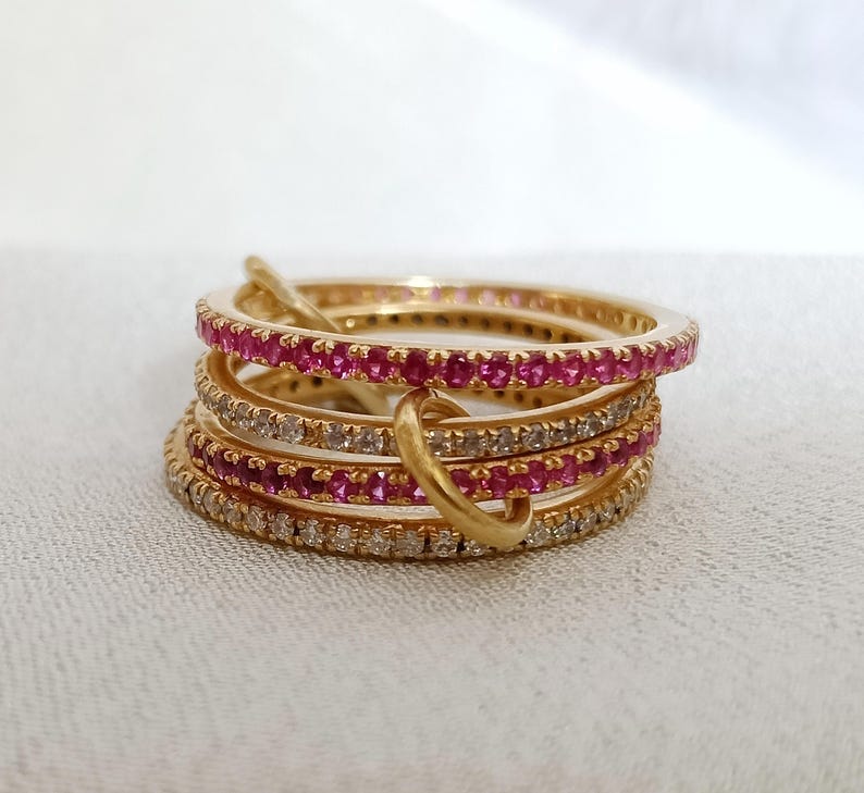 Ruby Diamond Interlocking Spinner Multi linked Band in 925 Silver Handmade Jewelry interband ring