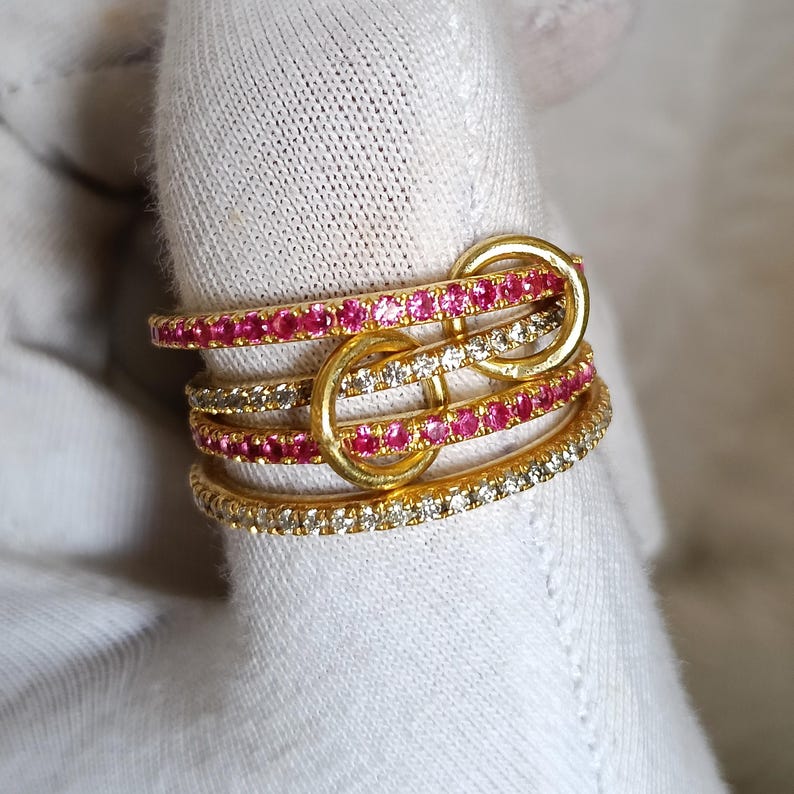 Ruby Diamond Interlocking Spinner Multi linked Band in 925 Silver Handmade Jewelry -gems jewels