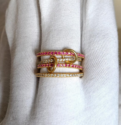 Ruby Diamond Interlocking Spinner Multi linked Band in 925 Silver Handmade Jewelry - devika