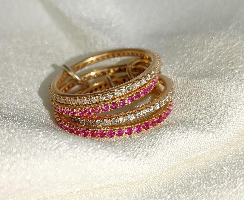 Ruby Diamond Interlocking Spinner Multi linked Band in 925 Silver Handmade Jewelry - jewels