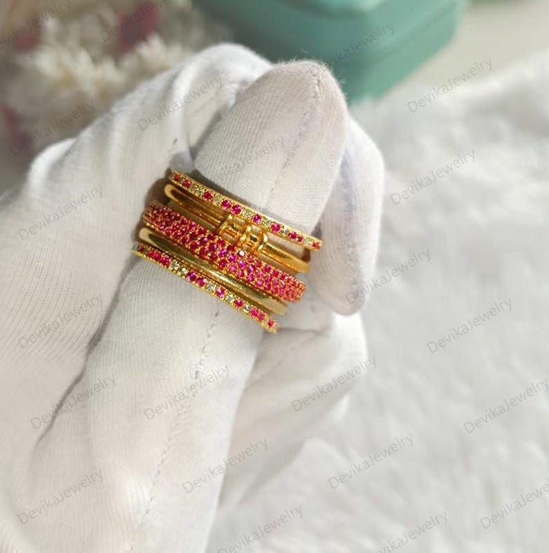 Ruby Diamonds 5 Interlocking Chunky Spinner Band Ring in 14k Yellow Plated 5