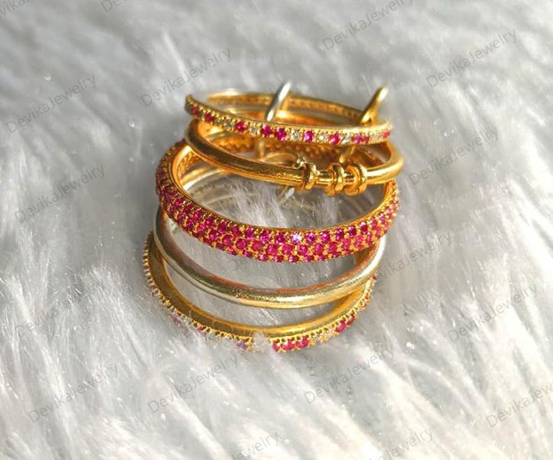 Ruby Diamonds 5 Interlocking Chunky Spinner Band Ring in 14k Yellow Plated 6