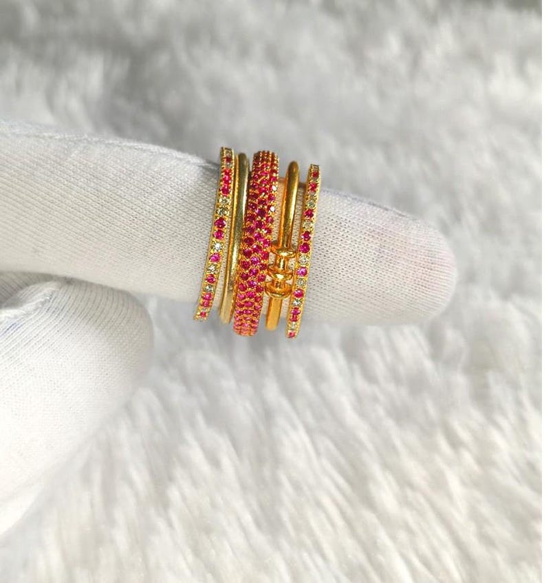 Ruby Diamonds 5 Interlocking Chunky Spinner Band Ring in 14k Yellow Plated 7