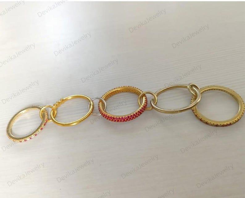 Ruby Diamonds 5 Interlocking Chunky Spinner Band Ring in 14k Yellow Plated 8