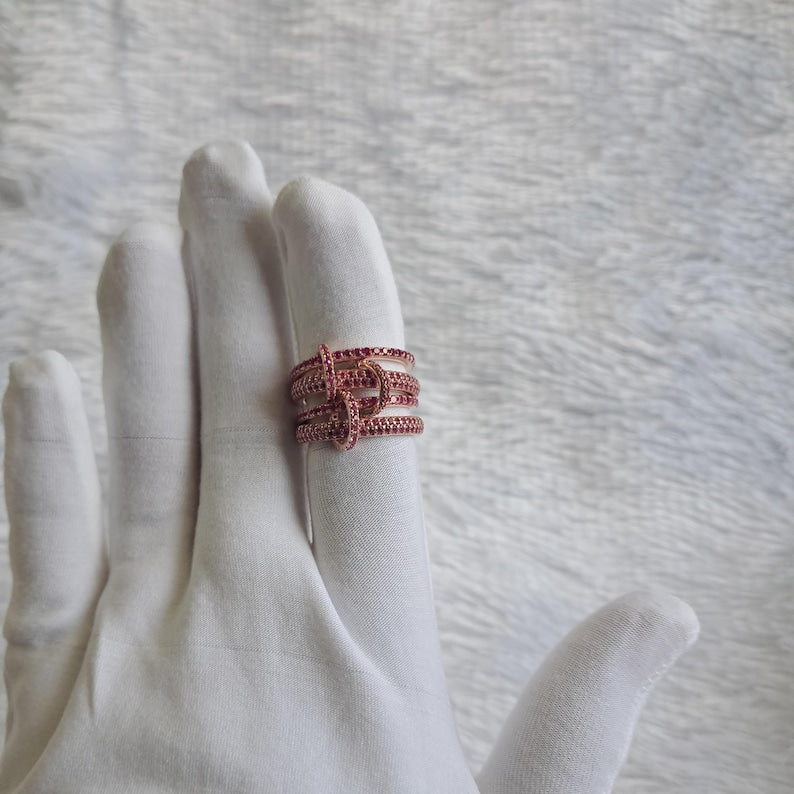 Ruby Interlocked Ring 925 Sterling Silver Eternity Connected Stacking Band  3