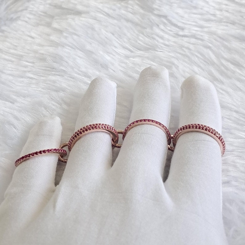 Ruby Interlocked Ring 925 Sterling Silver Eternity Connected Stacking Band  5