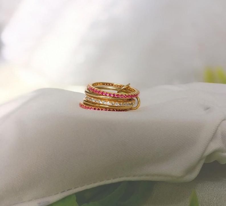 Ruby Interlocking Band 925 Sterling Silver Eternity Band Diamond Connected Stacker Ring 3