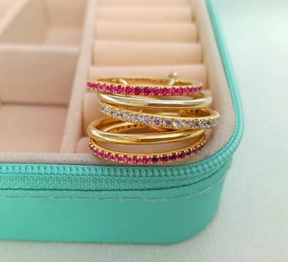 Ruby Interlocking Band 925 Sterling Silver Eternity Band Diamond Connected Stacker Ring 4