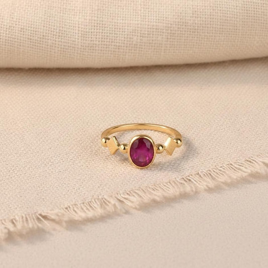 Ruby Oval Heart Accent Ring 925 Sterling Silver Rhodium Plated, Bezel Set Ruby CZ Romantic Statement Ring for Women 1