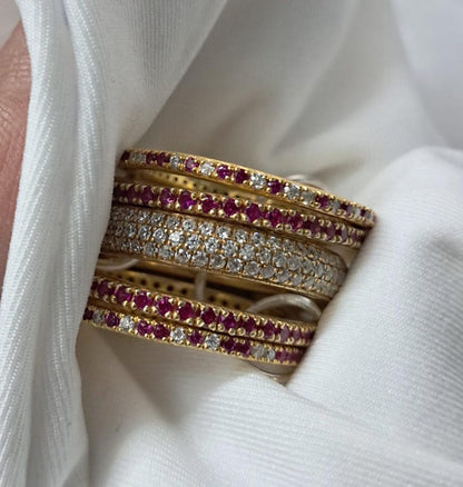 Ruby and CZ Diamond Stacking Rings, 14k Yellow Plated, Five Band 1