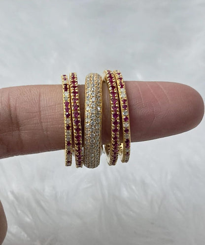 Ruby and CZ Diamond Stacking Rings, 14k Yellow Plated, Five Band 3