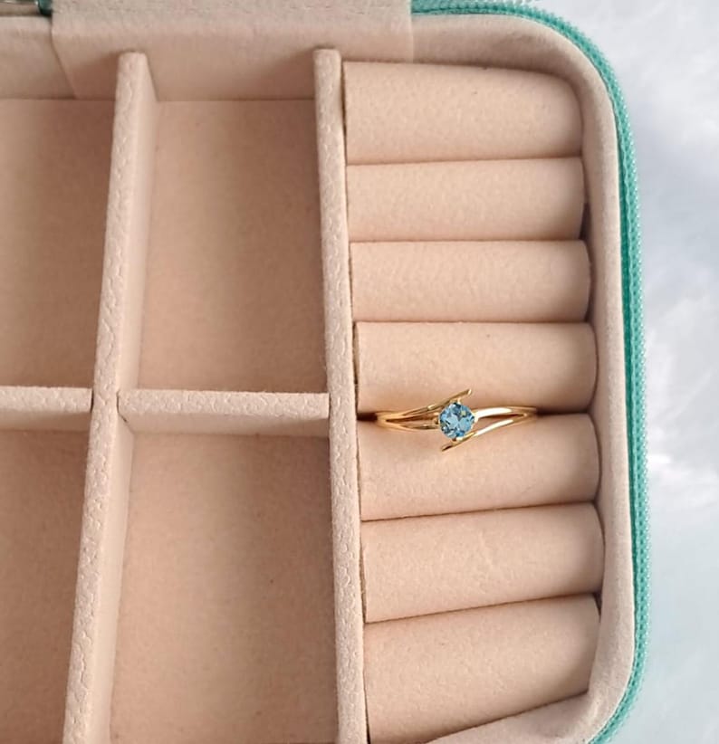Solitaire Aquamarine Stackable Ring 925 Sterling Silver Round Gemstone Wedding Band 1