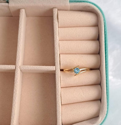 Solitaire Aquamarine Stackable Ring 925 Sterling Silver Round Gemstone Wedding Band 1