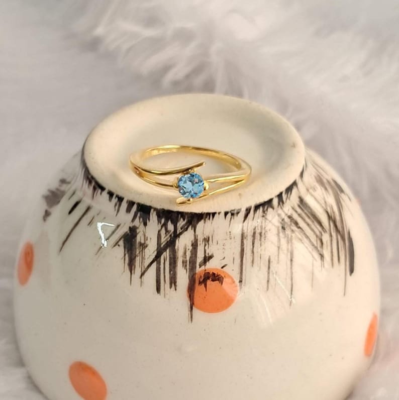 Solitaire Aquamarine Stackable Ring 925 Sterling Silver Round Gemstone Wedding Band 2