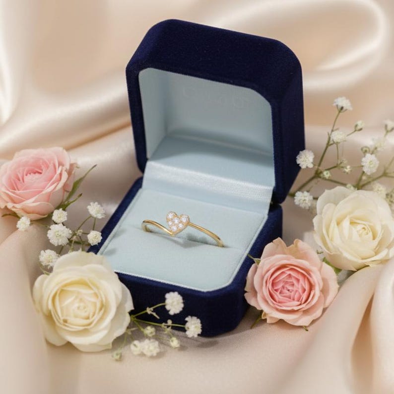 Sterling Silver CZ Heart Ring for Women | Gold Plated Promise Statement Ring 1