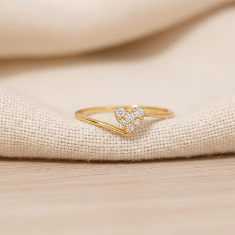 Sterling Silver CZ Heart Ring for Women | Gold Plated Promise Statement Ring 3