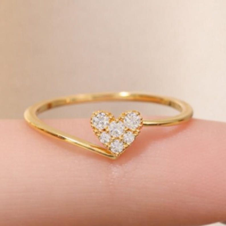 Sterling Silver CZ Heart Ring for Women | Gold Plated Promise Statement Ring 5