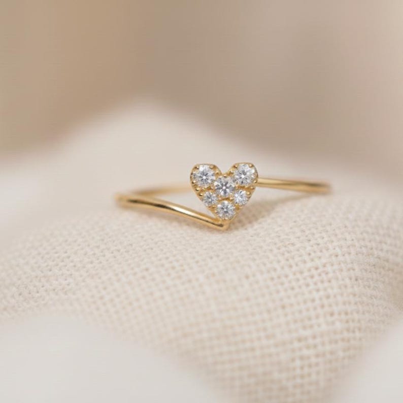 Sterling Silver CZ Heart Ring for Women | Gold Plated Promise Statement Ring 7