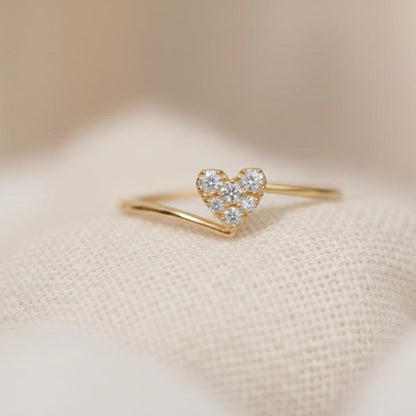Sterling Silver CZ Heart Ring for Women | Gold Plated Promise Statement Ring 7