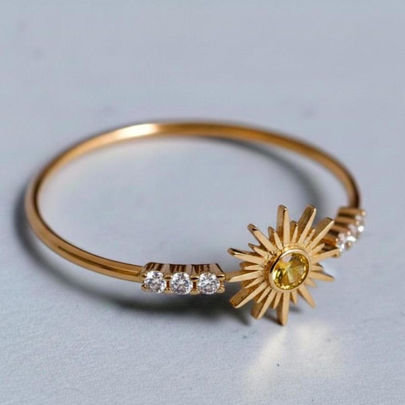 Sunburst Ring Rose Gold | Yellow Sapphire Diamond | Celestial Sun Jewelry devikajewels
