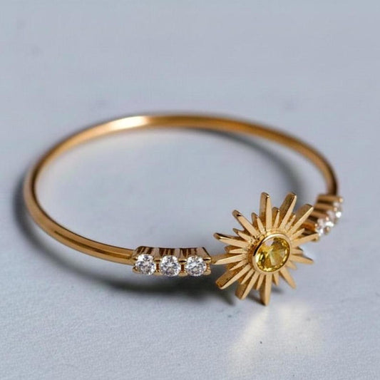 Sunburst Ring Rose Gold | Yellow Sapphire Diamond | Celestial Sun Jewelry devikajewels