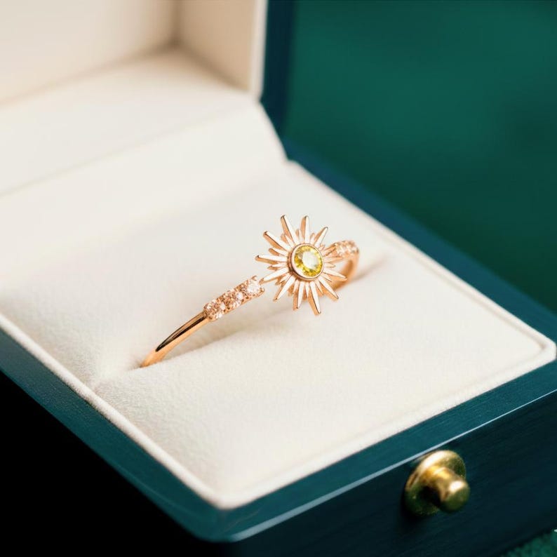 Sunburst Ring Rose Gold | Yellow Sapphire Diamond | Celestial Sun Jewelry devikagemstone