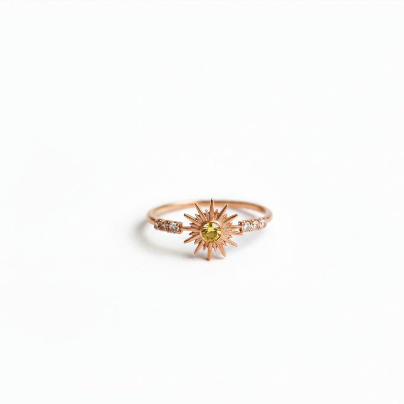 Sunburst Ring Rose Gold | Yellow Sapphire Diamond | Celestial Sun Jewelry gemstonejewelsdevika