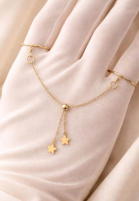 Two Finger Chain Ring for Women | Gold Plated Star Charm Statement Ring 1