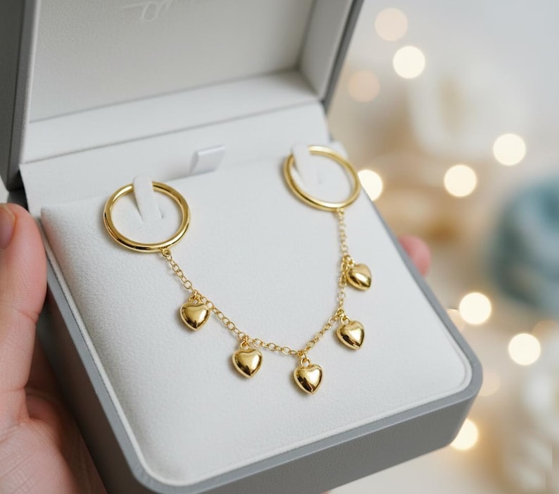 Two Finger Handmade Jewelry Heart Drop Chain Double Band 925 Sterling Silver  3