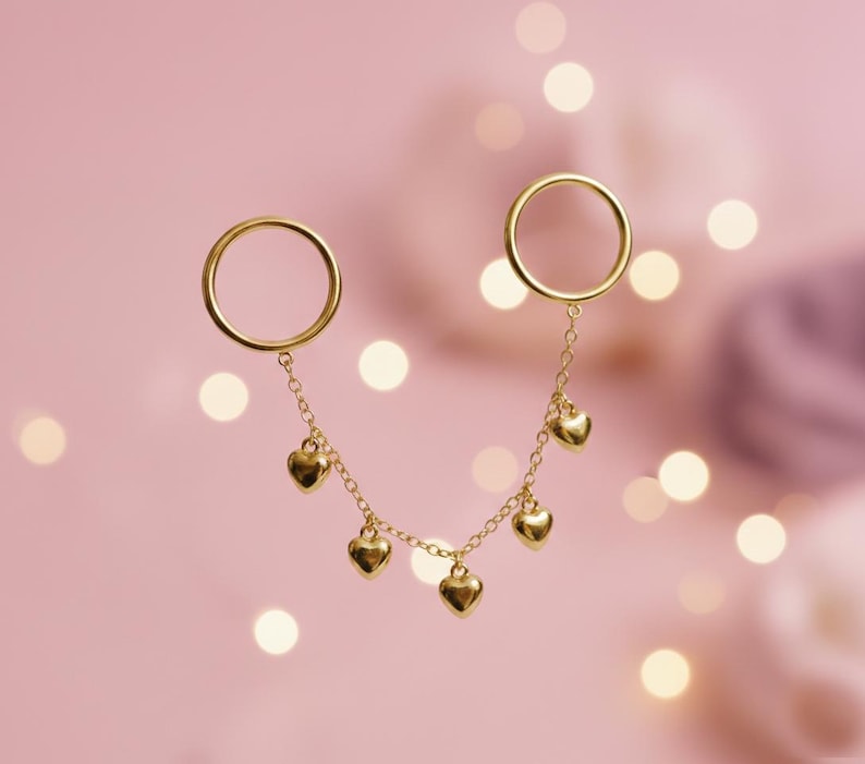 Two Finger Handmade Jewelry Heart Drop Chain Double Band 925 Sterling Silver  devika