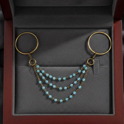 Two Stone Aquamarine Ring Brass Chain Dangle Boho Gift for Her 1