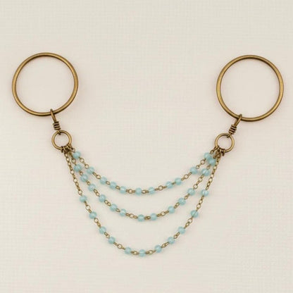 Two Stone Aquamarine Ring Brass Chain Dangle Boho Gift for Her 3