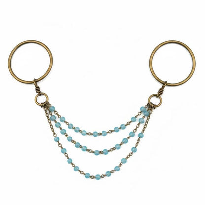 Two Stone Aquamarine Ring Brass Chain Dangle Boho Gift for Her 4