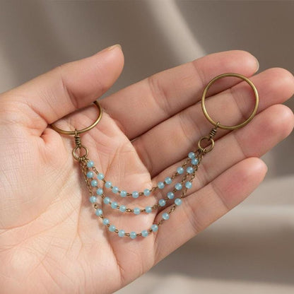 Two Stone Aquamarine Ring Brass Chain Dangle Boho Gift for Her 5
