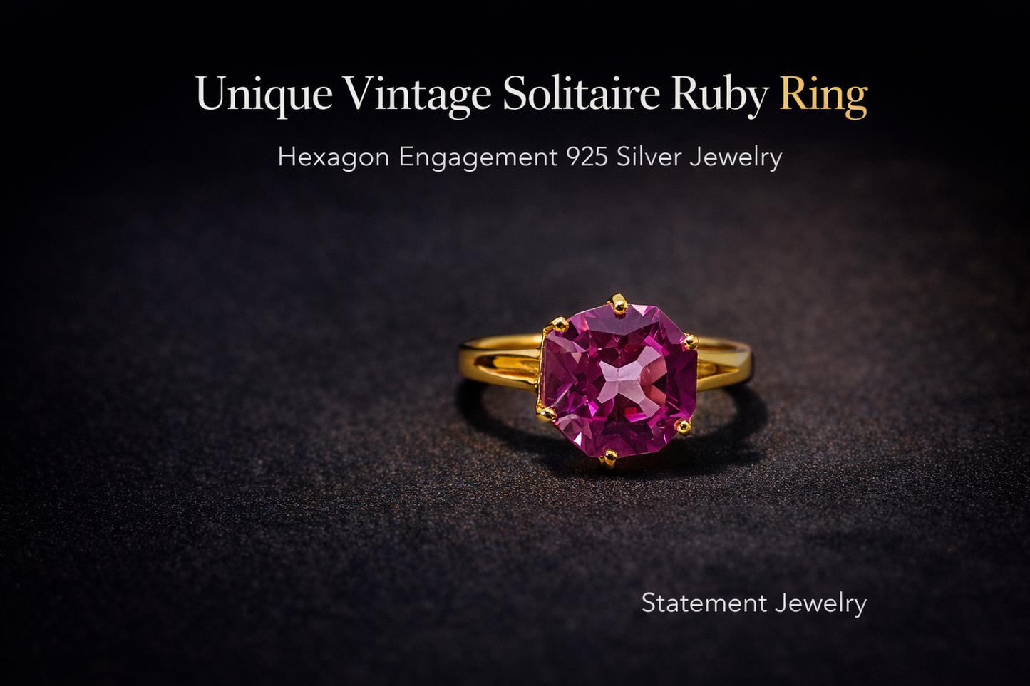Unique Vintage Solitaire Ruby Ring Hexagon Engagement 925 Silver Jewelry devika