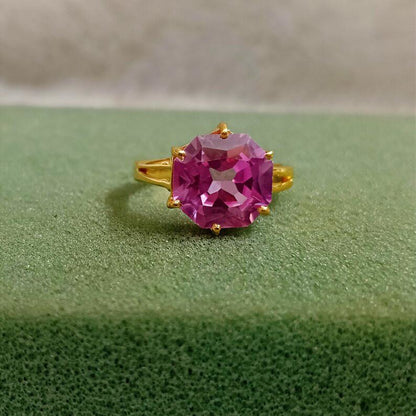 Unique Vintage Solitaire Ruby Ring Hexagon Engagement 925 Silver Jewelry devika