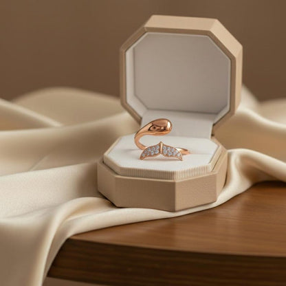 Whale Tail Ring Gold Diamond Ocean Adjustable Wrap 14K Yellow Gold 2