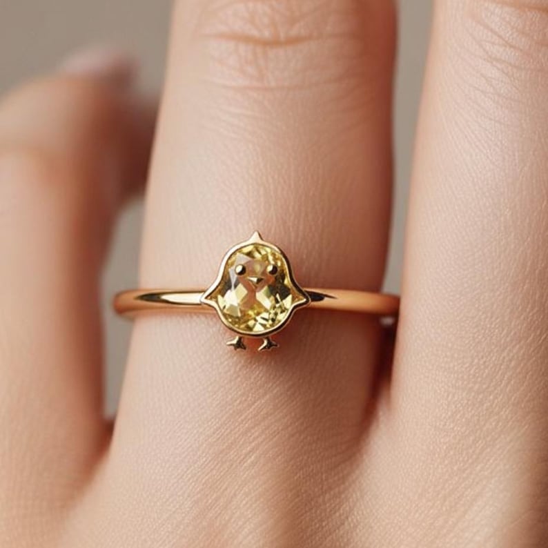 Yellow Chick Ring 14K Gold Plated 925 Sterling Silver, Citrine CZ Bird Ring, Cute Animal Nature Jewelry for Women 3