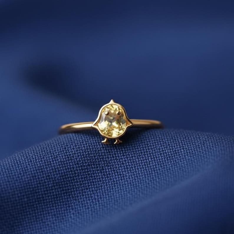 Yellow Chick Ring 14K Gold Plated 925 Sterling Silver, Citrine CZ Bird Ring, Cute Animal Nature Jewelry for Women 5