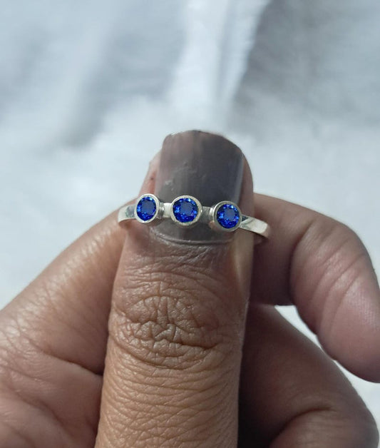 925 Sterling Silver Blue Sapphire Ring – Round Cut 14K Yellow Plated Birthstone Jewelry