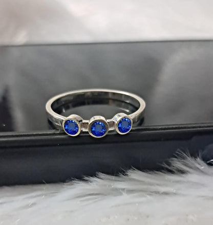 925 Sterling Silver Blue Sapphire Ring – Round Cut 14K Yellow Plated Birthstone Jewelry