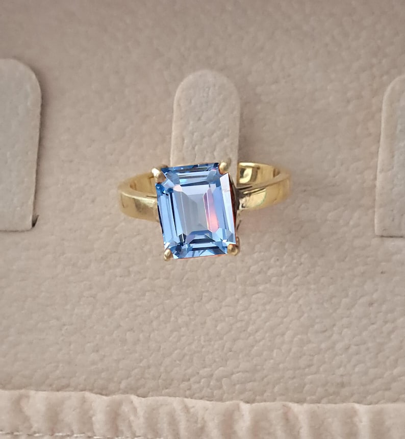 Octagon Aquamarine Promise Ring in 925 Sterling Silver with 18K Yellow Gold Plating