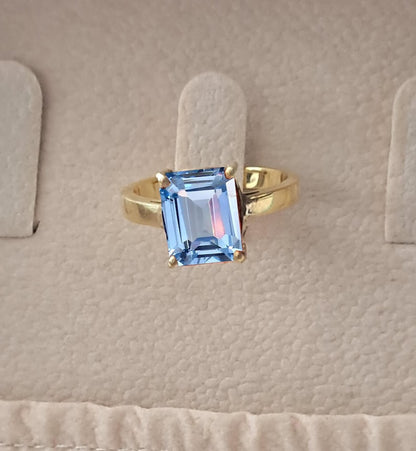 Octagon Aquamarine Promise Ring in 925 Sterling Silver with 18K Yellow Gold Plating