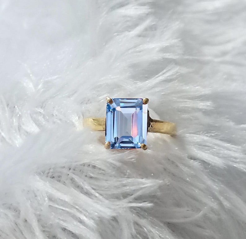 Octagon Aquamarine Promise Ring in 925 Sterling Silver with 18K Yellow Gold Plating