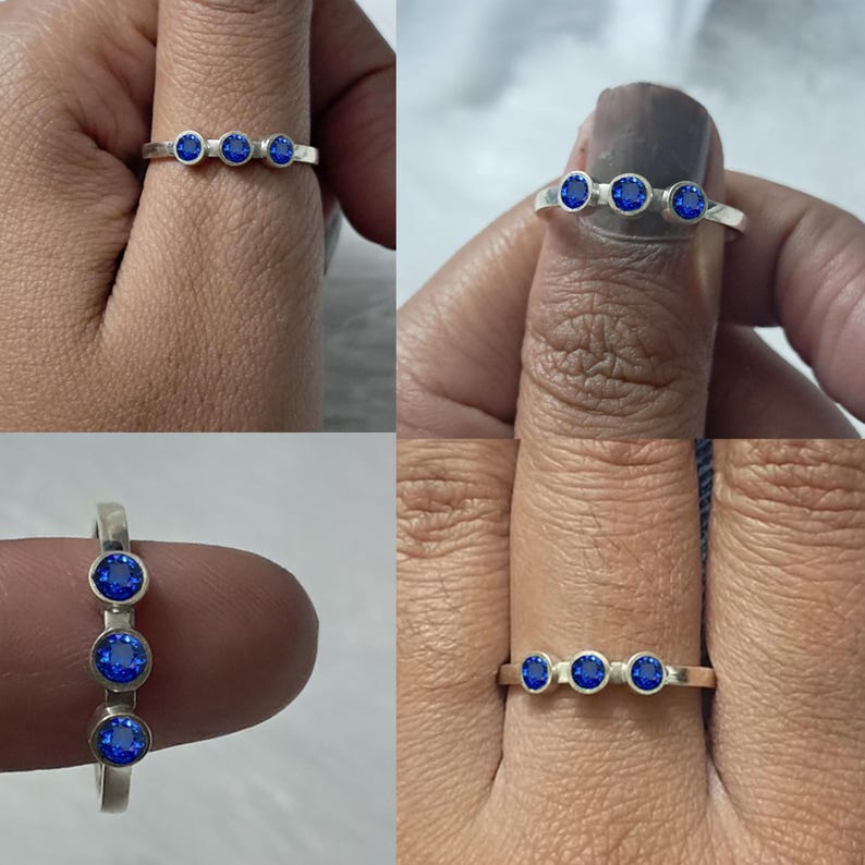 925 Sterling Silver Blue Sapphire Ring – Round Cut 14K Yellow Plated Birthstone Jewelry