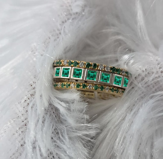 Emerald Stacking Ring with Micro Pave Diamond in 925 Sterling Silver