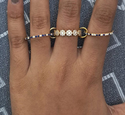 Blue Sapphire Diamond Interlocking Chunky Trio Band Ring in 925 Sterling Silver