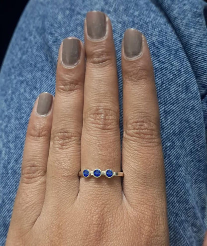 925 Sterling Silver Blue Sapphire Ring – Round Cut 14K Yellow Plated Birthstone Jewelry