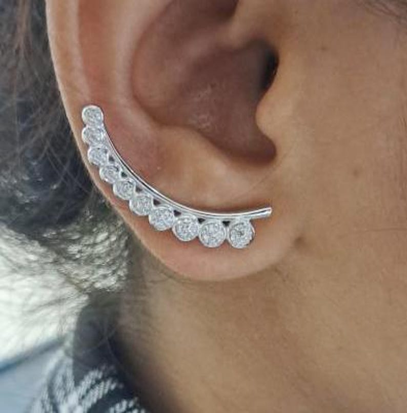 Handmade Diamond Graduation Ear Climber in 925 Sterling Silver – Fine Piercing Jewelry